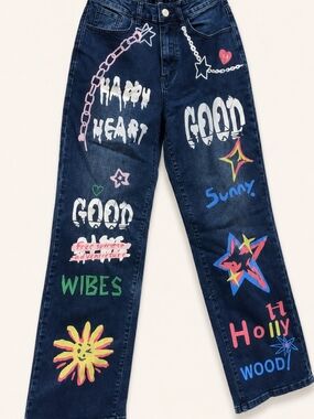 American Bazi 2026 Sample Graffiti-Print Denim Jeans